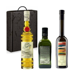 Estuche regalo de los tres mejores aceites de oliva del mundo.
