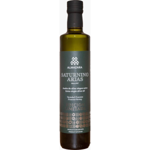 Aceite de oliva virgen extra Saturnino Arias edición limitada, variedad frantoio. Botella de 500 ml.