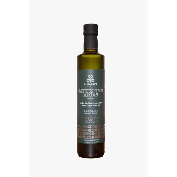 Aceite de oliva virgen extra Saturnino Arias edición limitada, variedad frantoio. Botella de 500 ml.