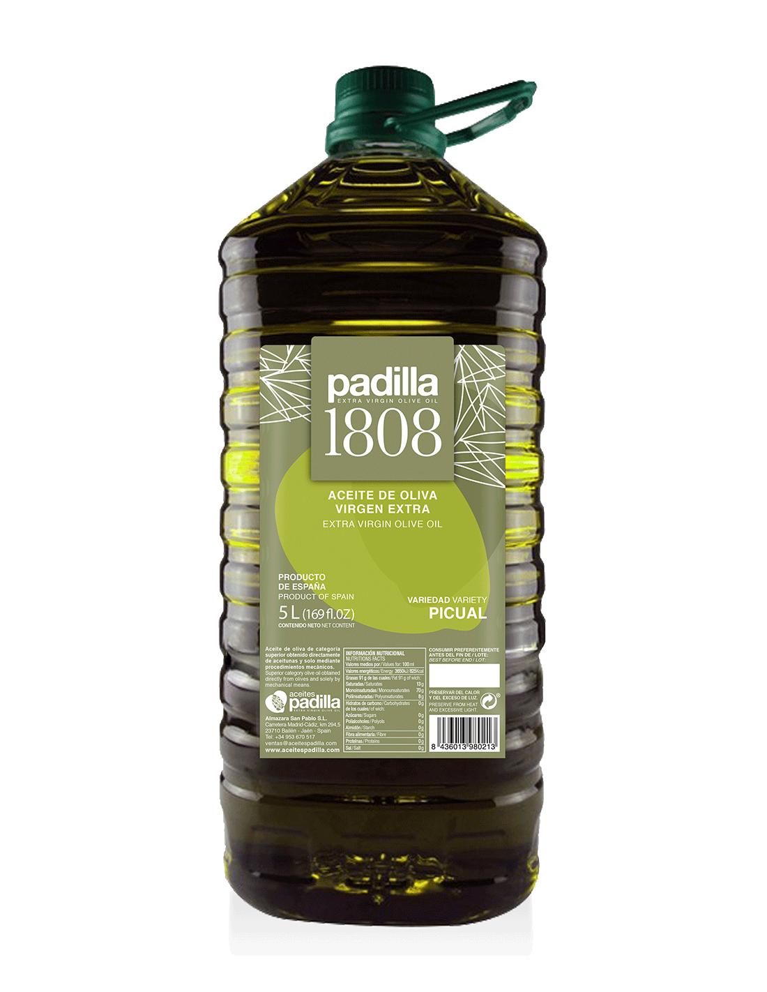 Padilla 1808. Aceite de Oliva Virgen Extra. Caja de 3 x 5 Litros.