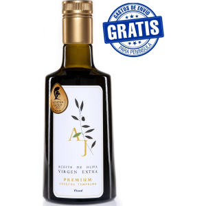 Aceite de oliva virgen extra "Aceites Jota". Variedad Picual de cosecha temprana. Botella de 500 ml.