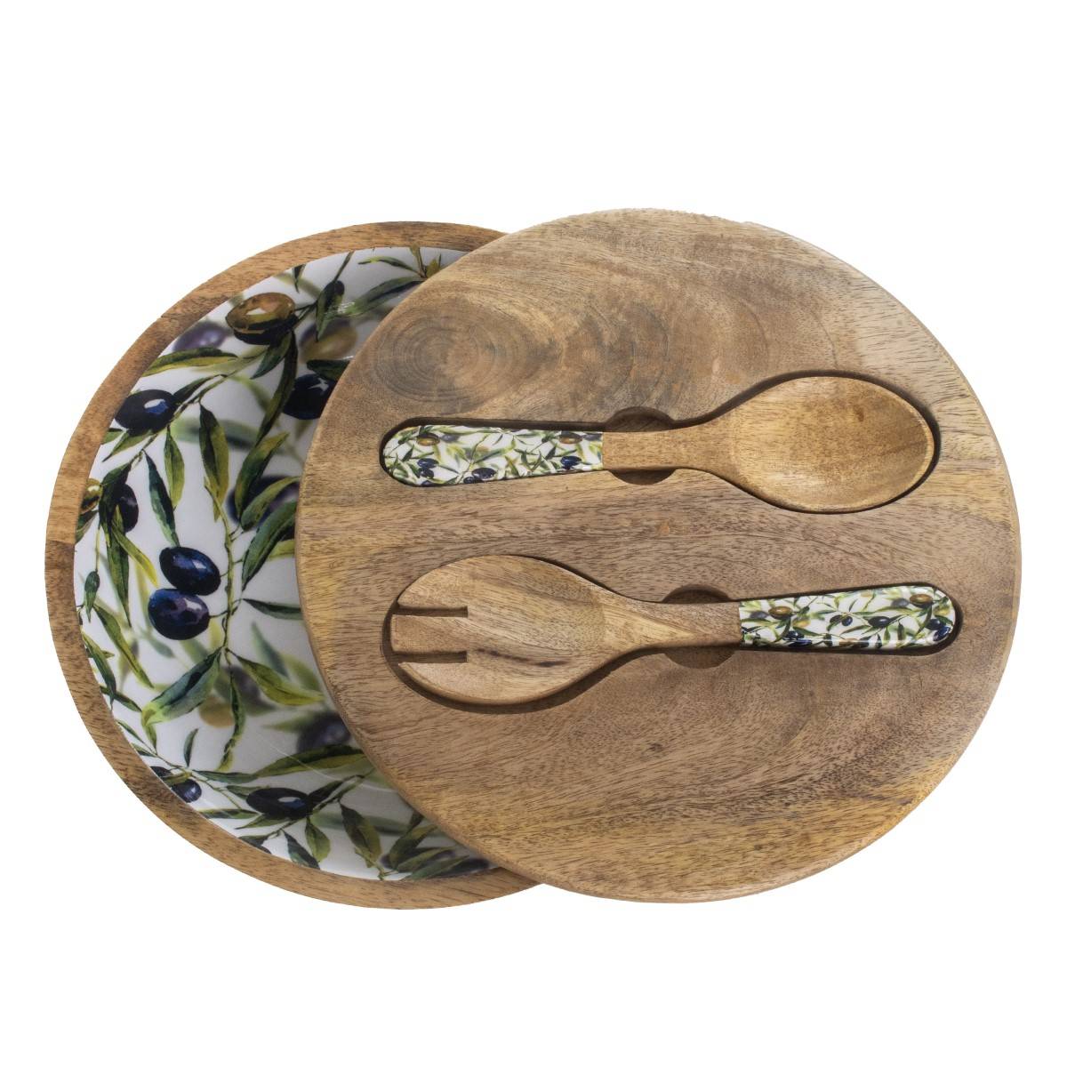 Cuenco Aceitunas Grande con Cubierto | Diseño Gourmet Madera y Resina